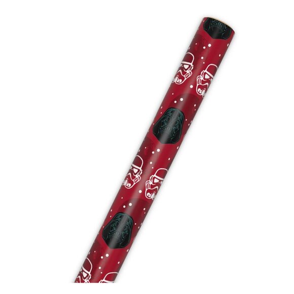 Hallmark Wrapping Paper Christmas Darth Vader Stormtrooper Helmets Red 25 sq ft - Picture 5 of 5